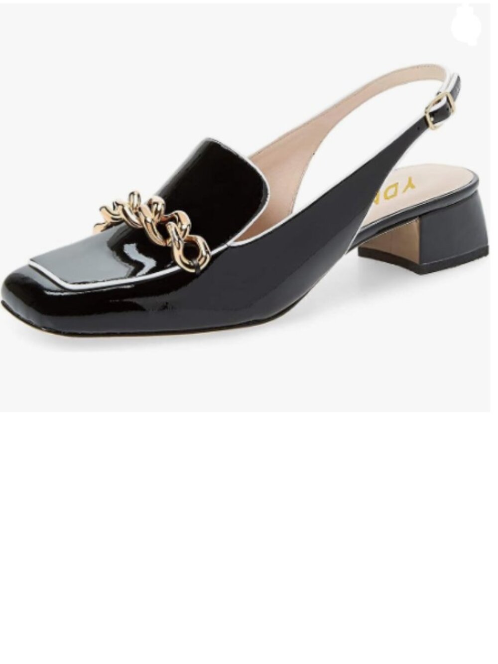 YDN Black Square Toe Block Low Heels Slingback Formal Loafers with Chain Pumps